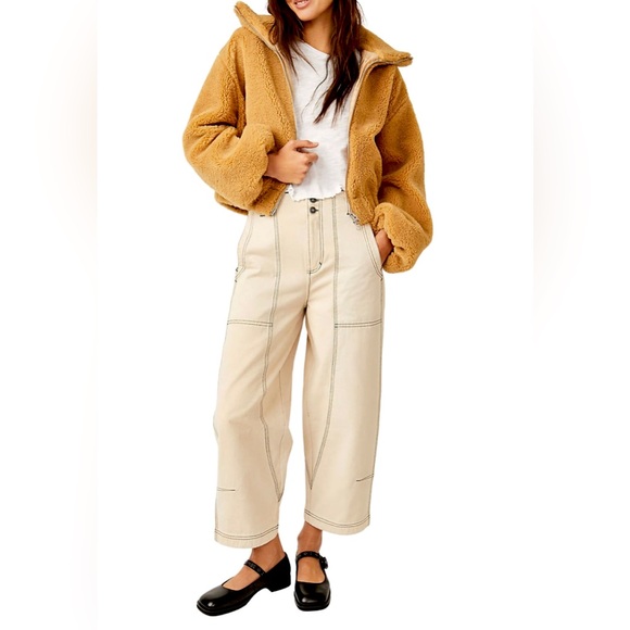 Free People Get Cozy Teddy Jacket ✨ Camel Size Medium | tan neutral zipper - Picture 1 of 16